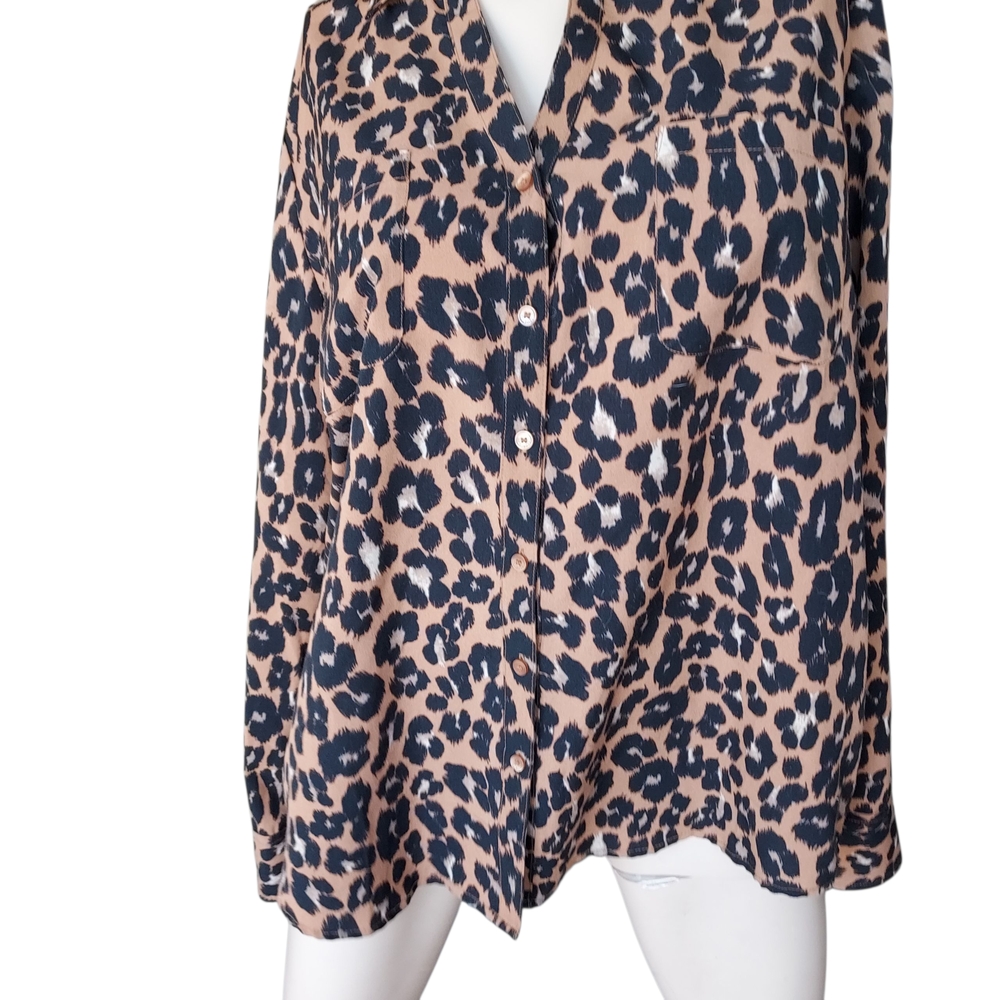 Talbots Cheetah Print Button Down Long Sleeve Womens Top Size Large - Picture 13 of 15